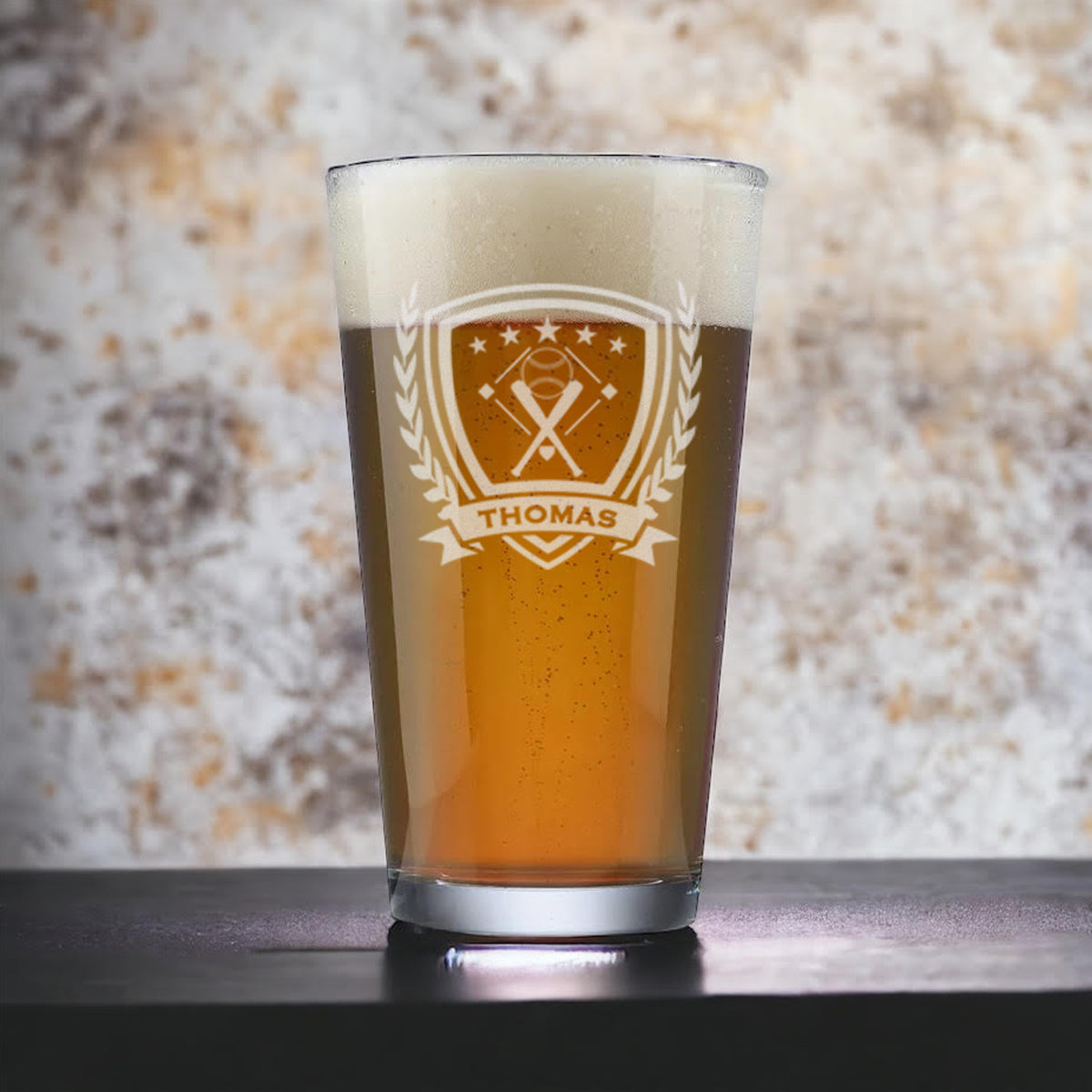 Personalized Baseball Pint Beer Glass / Laser engraved 16 oz.