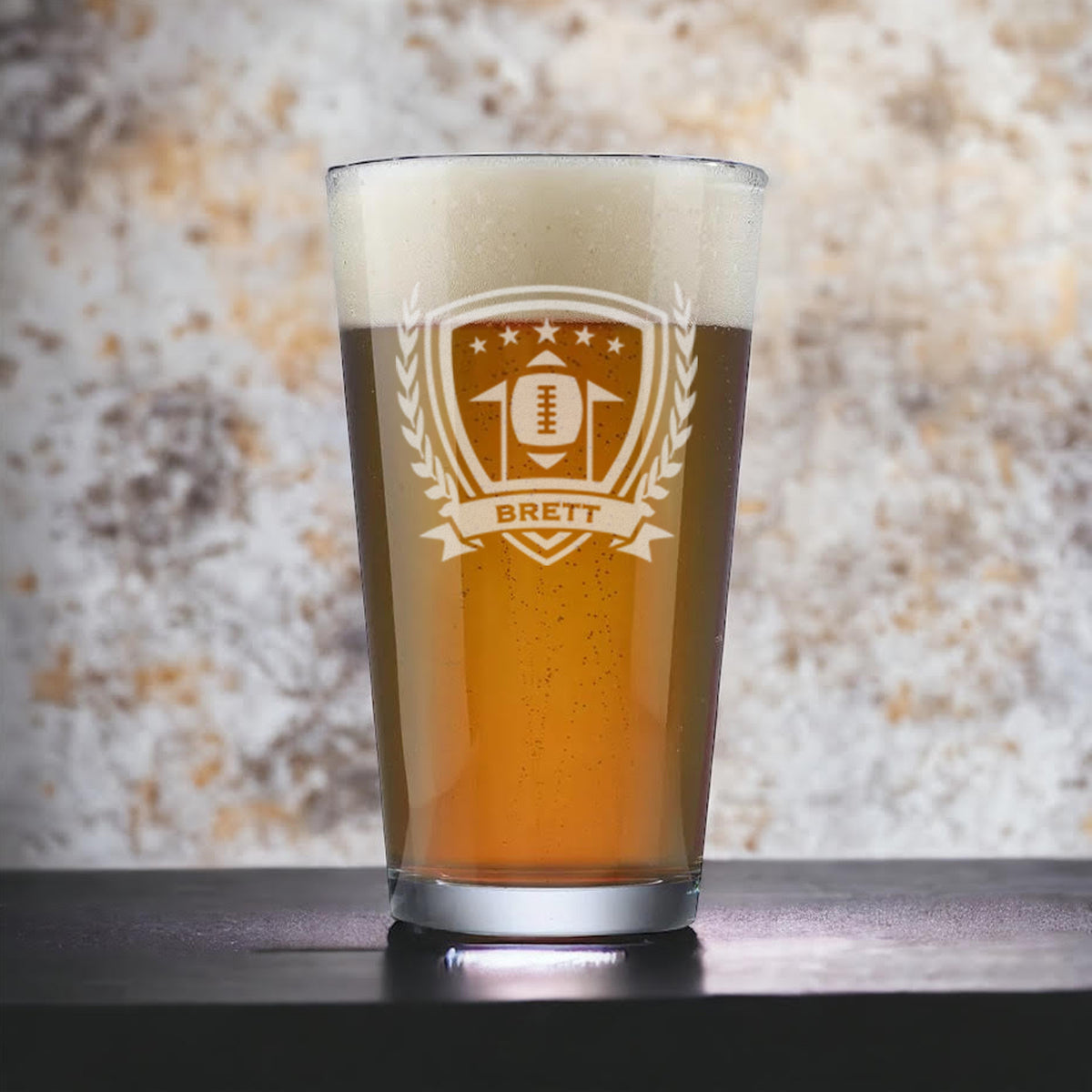 Personalized Football Pint Beer Glass / Laser engraved 16 oz.