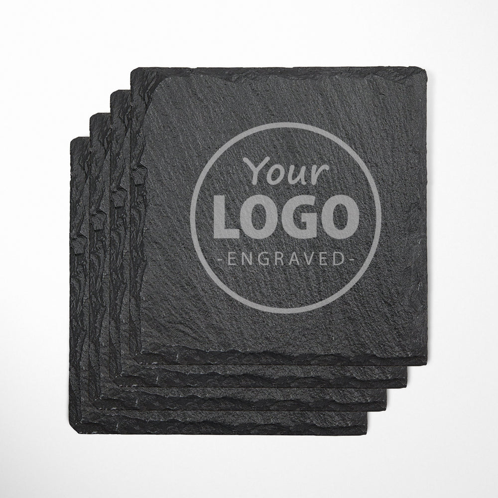 Custom engraved slate coasters with your logo or image, Personalized engraved slate coasters / Laser engraved SET OF 4