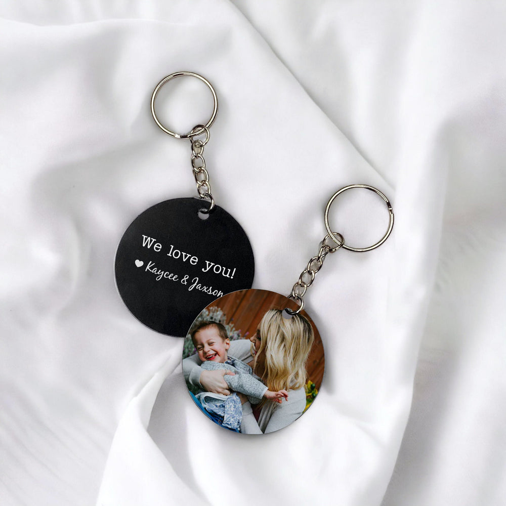 Personalized keycain, Custom keychain, Circle metal keychain engraved or printed with your text or photo / Laser engraved or Printed