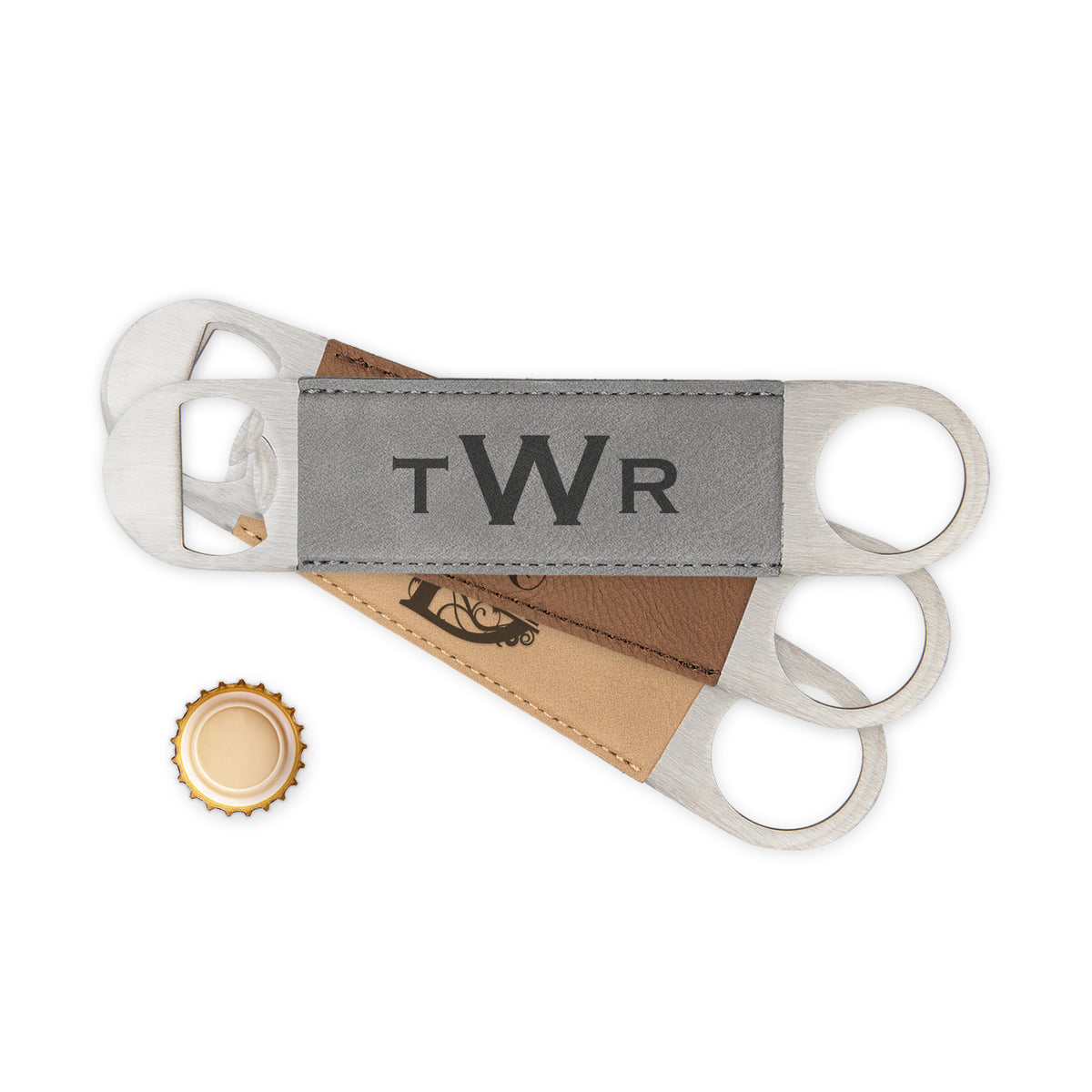 Engraved bottle opener, Personalized leather bottle opener, metal bottle opener / Laser engraved