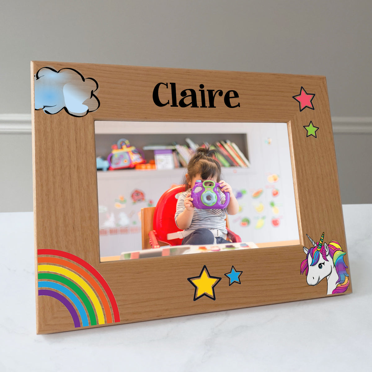 Unicorn rainbow picture frame personalized, Baby gift / 4x6 photo frame / Printed