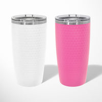 Load image into Gallery viewer, Golf ball dimpled tumbler personalized, Golf gift engraved travel mug, White or Pink mug 20 oz. / Laser engraved

