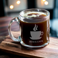 Load image into Gallery viewer, Custom engraved glass coffee mug with your logo or image / Laser engraved 13 oz.
