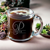 Load image into Gallery viewer, Engraved glass coffee mug, Personalized monogram coffee mug, Custom coffee mug / Laser engraved
