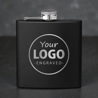 Load image into Gallery viewer, Custom black flask laser engraved with your logo or image, Personalized flask for any occasion, 6oz. Flask / Laser engraved
