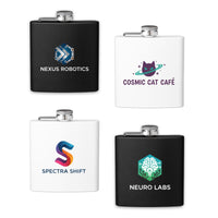 Load image into Gallery viewer, Custom black flask printed with your logo or image, Personalized flask for any occasion, 6oz. Flask / Full color printed
