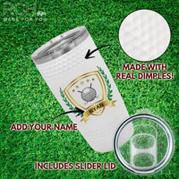 Load image into Gallery viewer, Golf ball dimpled tumbler personalized, Printed badge design personalized, Golf gift travel mug 20 oz. / Full color print
