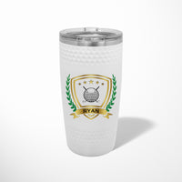 Load image into Gallery viewer, Golf ball dimpled tumbler personalized, Printed badge design personalized, Golf gift travel mug 20 oz. / Full color print
