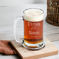 Load image into Gallery viewer, Father of the Groom or Bride beer mug glass, Dad glass, Wedding party gift for parents / Laser Engraved 16oz.
