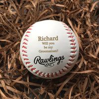 Load image into Gallery viewer, Groomsman announcement, Personalized Baseball/Laser Engraved, engraved baseball, groomsman gift, custom baseball
