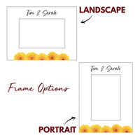 Load image into Gallery viewer, Couples wedding picture frame, Family name gift, Gift for newlyweds, Yellow Daisies design / 4x6 photo frame / Printed &amp; Laser Engraved
