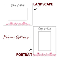 Load image into Gallery viewer, Couples wedding picture frame, Family name gift, Gift for newlyweds, Cherry Blossom design / 4x6 photo frame / Printed &amp; Laser Engraved
