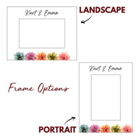 Load image into Gallery viewer, Couples wedding picture frame, Family name gift, Gift for newlyweds, Multi Color Flowers design / 4x6 photo frame / Printed &amp; Laser Engraved
