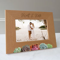 Load image into Gallery viewer, Couples wedding picture frame, Family name gift, Gift for newlyweds, Succulents design / 4x6 photo frame / Printed &amp; Laser Engraved
