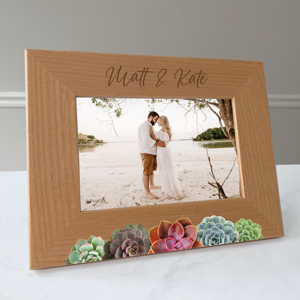 Couples wedding picture frame, Family name gift, Gift for newlyweds, Succulents design / 4x6 photo frame / Printed & Laser Engraved