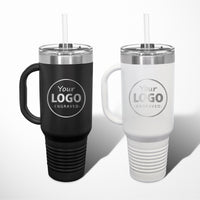 Load image into Gallery viewer, Custom engraved Travel Mug with Handle with your logo or image Laser Engraved / 40oz.
