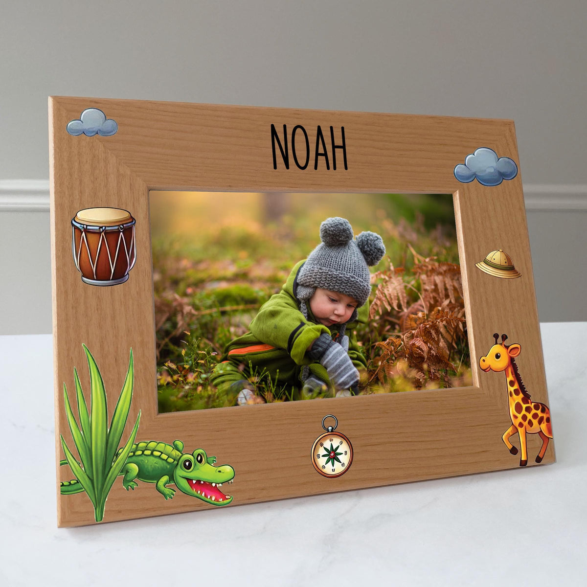 Jungle picture frame personalized, Kids picture frame, Baby gift / 4x6 photo frame / Printed