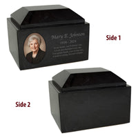 Load image into Gallery viewer, Personalized Jet Black Marble Urn – Custom Photo &amp; Engraved Memorial Keepsake, Oval photo border
