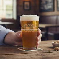 Load image into Gallery viewer, Personalized Beer Glass, Vintage Design Name or Monogram, Groomsmen gift / Engraved 16 oz. Pint Glass
