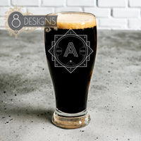Load image into Gallery viewer, Personalized Beer Pub Glass, Vintage Design Name or Monogram, Groomsmen gift / 16oz. Pilsner Glass
