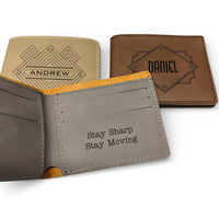 Load image into Gallery viewer, Custom Modern Leather Wallet – Personalized Men's Wallet, Unique Gift for Him, Slim Bifold Wallet with Engraved Designs or Text
