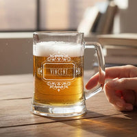 Load image into Gallery viewer, Personalized Beer Mug, Vintage Design Name or Monogram, Groomsmen gift / 16oz. Mug with handle
