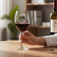 Load image into Gallery viewer, Personalized Wine Glass with Stem, Vintage Design Name or Monogram, Groomsmen or Bridesmaid gift / 20oz. Wine Glass Engraved
