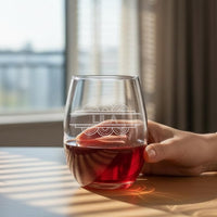 Load image into Gallery viewer, Personalized Stemless Wine Glass, Vintage Design Name or Monogram, Groomsmen or Bridesmaid gift / 20oz. Wine Glass Engraved

