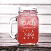 Load image into Gallery viewer, Dad established Mason Jar Mug Engraved/16oz. Dad gift, Laser engraved, Est. date, Personalized mugs, Mason jar mug, Personalized gift
