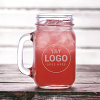 Load image into Gallery viewer, Custom engraved glass mason jar mug with your logo or image / Laser Engraved 16oz.
