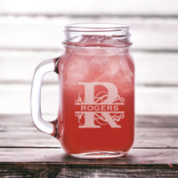 Load image into Gallery viewer, Personalized Mason Jar Mug Engraved/16oz. Monogram, Laser engraved, Est. date, Personalized mugs, Groomsmen glasses, Personalized glass
