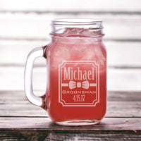 Load image into Gallery viewer, Groomsmen mugs engraved, Bridesmaid mason jar mugs, Wedding mugs personalized, Mason Jar Mug / 16oz. Laser engraved
