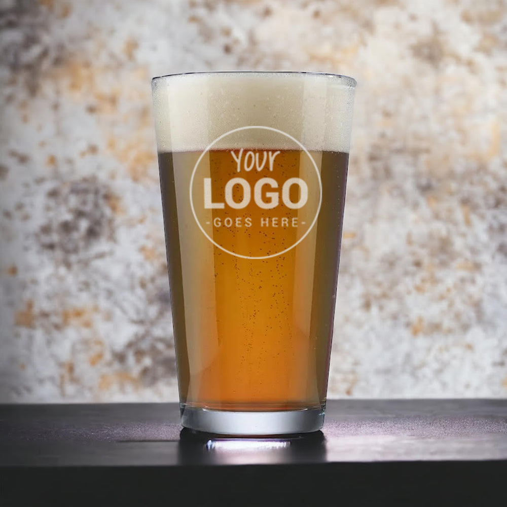Custom engraved pint beer glass with your logo or image / Laser Engraved 16 oz.