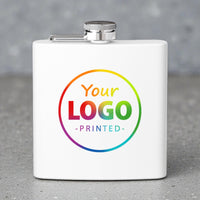 Load image into Gallery viewer, Custom black flask printed with your logo or image, Personalized flask for any occasion, 6oz. Flask / Full color printed
