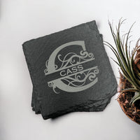 Load image into Gallery viewer, SET OF 4 Personalized engraved slate coasters / Laser engraved
