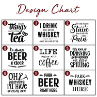 Load image into Gallery viewer, SET OF 4 drink theme engraved bamboo coasters / Laser engraved / 30 design options
