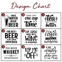 Load image into Gallery viewer, SET OF 4 drink theme engraved bamboo coasters / Laser engraved / 30 design options
