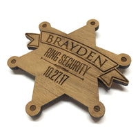 Load image into Gallery viewer, Ring security badge, Ring bearer badge, Ring bearer gift, Wood name badge, Ring security gift, Wedding name tag, Engraved wood name tag - RCH Gifts
