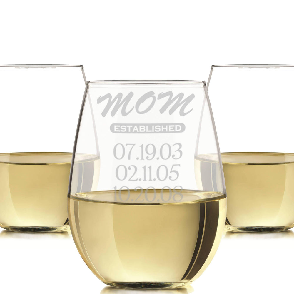Mom established wine glass, engraved mom glass, Engraved Wine Glass 20oz./personalized wine glass - RCH Gifts