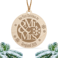 Load image into Gallery viewer, Our first Christmas as mr and mrs ornament, Personalized engraved wood Christmas ornament, First christmas ornament / Laser engraved - RCH Gifts

