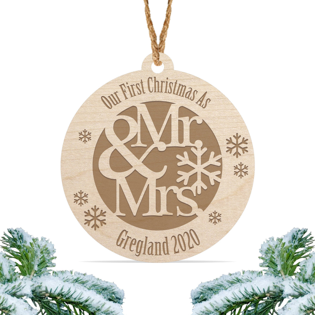 Our first Christmas as mr and mrs ornament, Personalized engraved wood Christmas ornament, First christmas ornament / Laser engraved - RCH Gifts