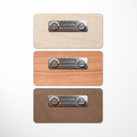 Load image into Gallery viewer, Engraved &amp; Full Color Printed wood name tag, Corporate name badge, Personalized name tag, Company name tag, Magnetic backing tag
