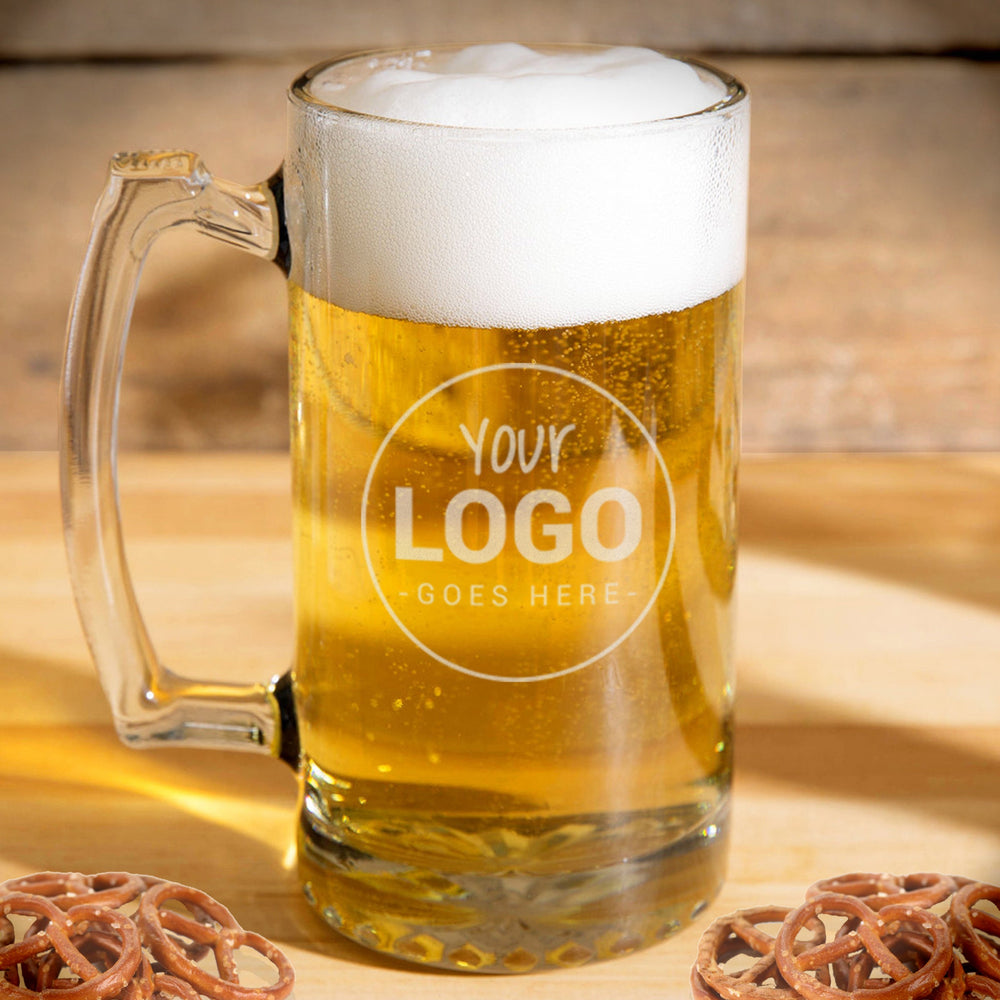 Custom engraved beer glass beer mug with your logo or image / Laser Engraved 25oz.