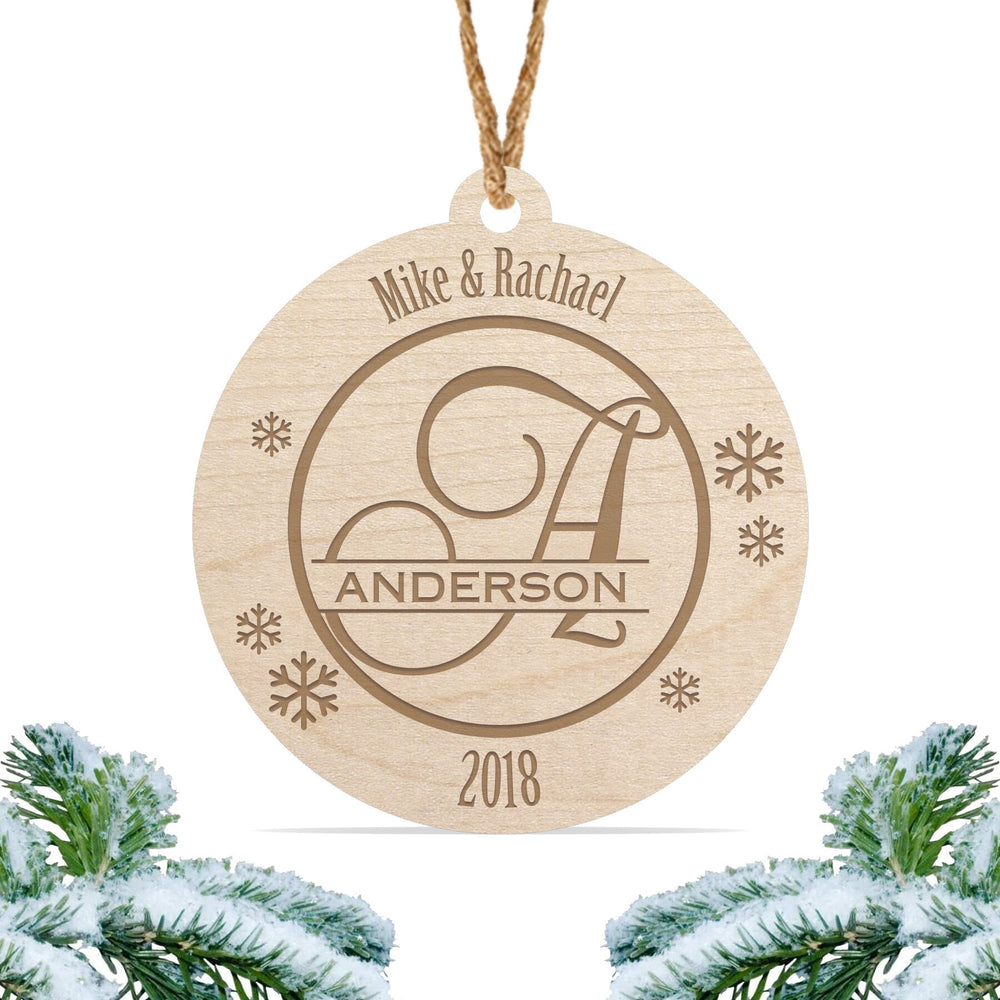 Monogram Christmas ornament, Personalized engraved wood Christmas ornament / Laser engraved (Design 2)