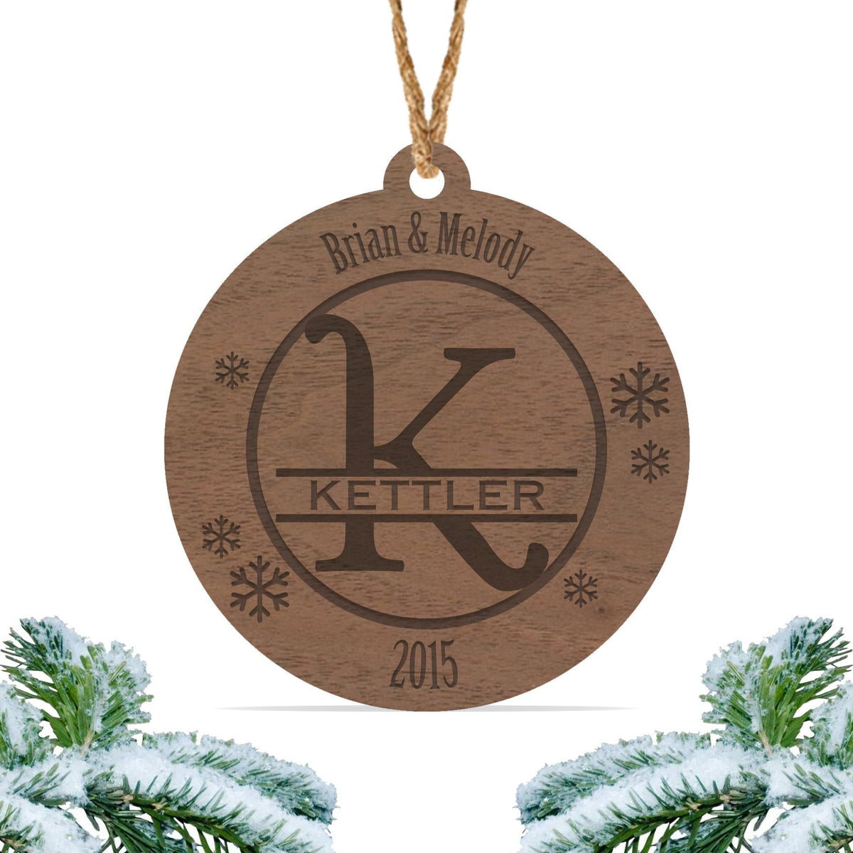 Monogram Christmas ornament, Personalized engraved wood Christmas ornament / Laser engraved (Design 3)