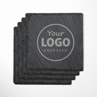 Load image into Gallery viewer, Custom engraved slate coasters with your logo or image, Personalized engraved slate coasters / Laser engraved SET OF 4
