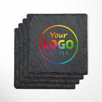 Load image into Gallery viewer, Custom printed slate coasters with your logo or image, Personalized printed slate coasters / Laser engraved SET OF 4
