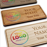 Load image into Gallery viewer, Engraved &amp; Full Color Printed wood name tag, Corporate name badge, Personalized name tag, Company name tag, Magnetic backing tag
