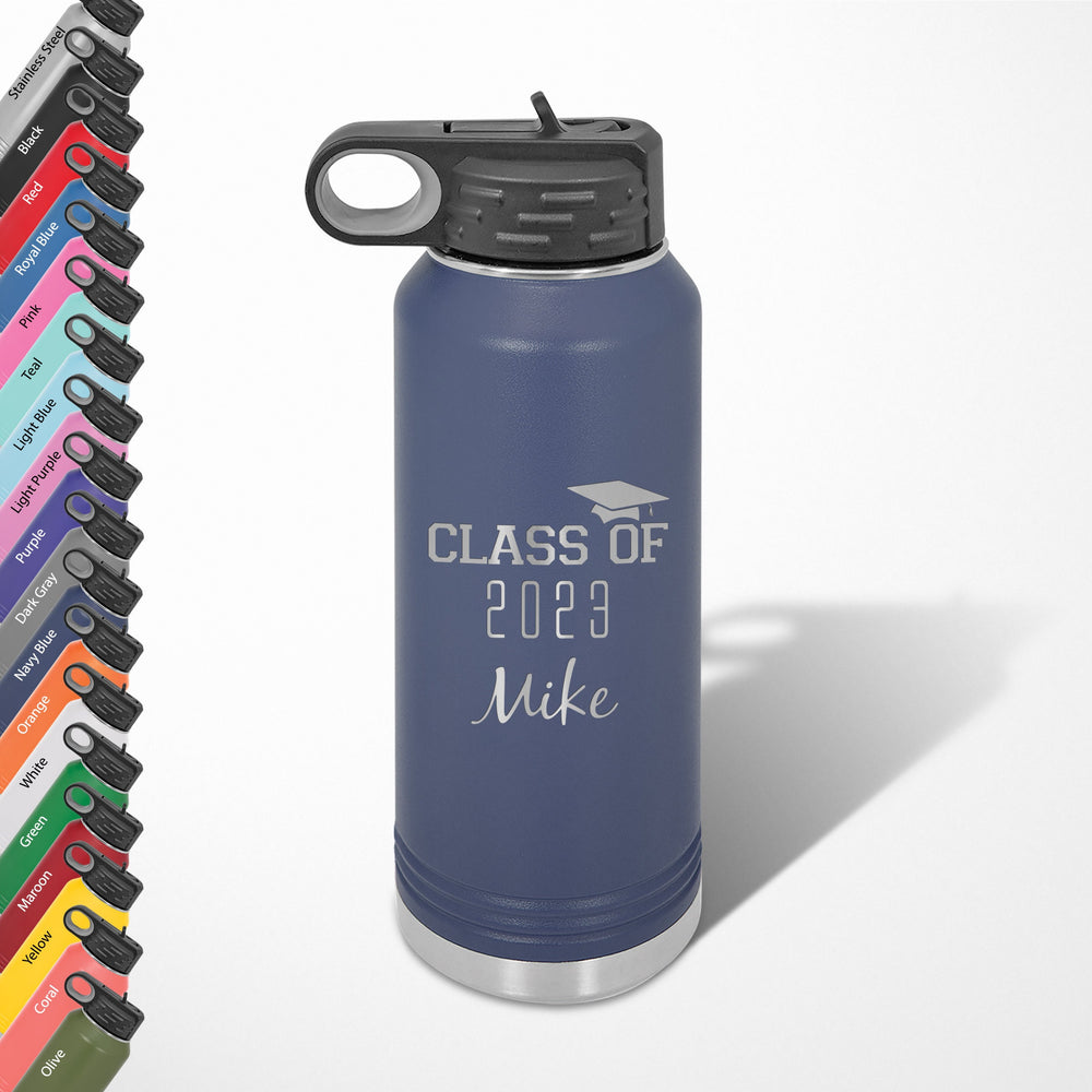 Graduation Custom engraved bottle, Grad gift water bottle Laser Engraved / 32oz. in 18 color options